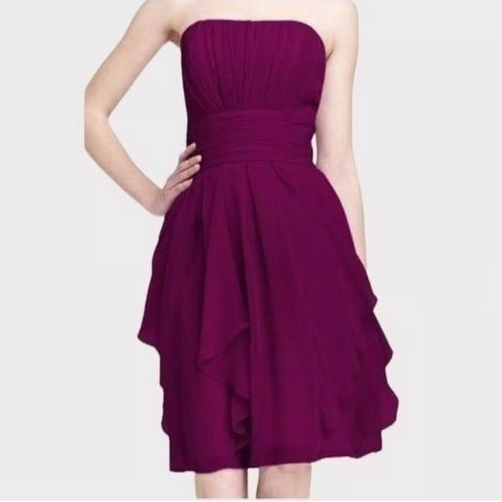 David’s Bridal Sangria Chiffon Strapless Bridesmaid Prom Mini Dress Purple US 2